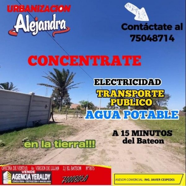 Foto Terreno en Venta en URBANIZACION ALEJANDRA., Cotoca, Santa Cruz - U$D 10.214 - TEV6299 - BienesOnLine