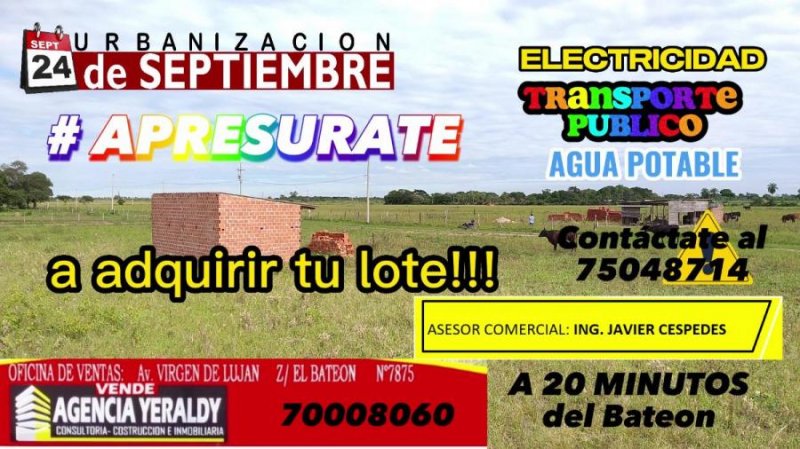 Terreno en Venta en URBANIZACION 24 DE SEPTIEMBRE Cotoca, Santa Cruz