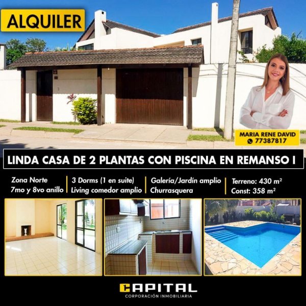 Foto Casa en Alquiler en Zona Norte, entre 7mo y 8vo anillo, Santa Cruz de la Sierra, Santa Cruz - U$D 850 - CAA7873 - BienesOnLine