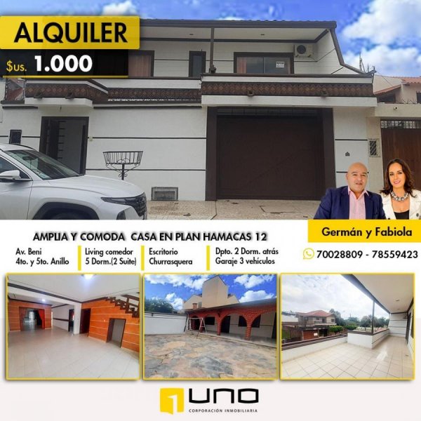 Foto Casa en Alquiler en PLAN HAMACAS 12, Santa Cruz de la Sierra, Santa Cruz - U$D 1.000 - CAA6486 - BienesOnLine