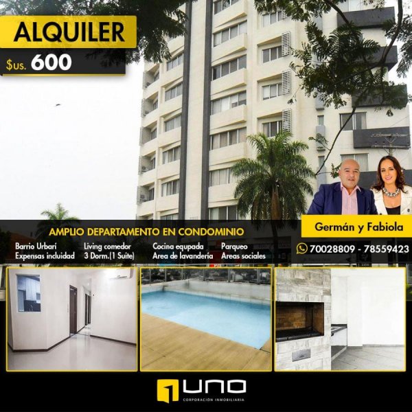 Foto Departamento en Alquiler en BARRIO URBARI, Santa Cruz de la Sierra, Santa Cruz - U$D 600 - DEA5655 - BienesOnLine