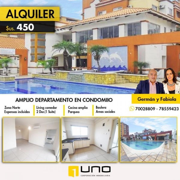 Foto Departamento en Alquiler en ZONA NORTE, AV BANZER ENTRE 4TO Y 5TO ANILLO, Santa Cruz de la Sierra, Santa Cruz - U$D 450 - DEA6559 - BienesOnLine