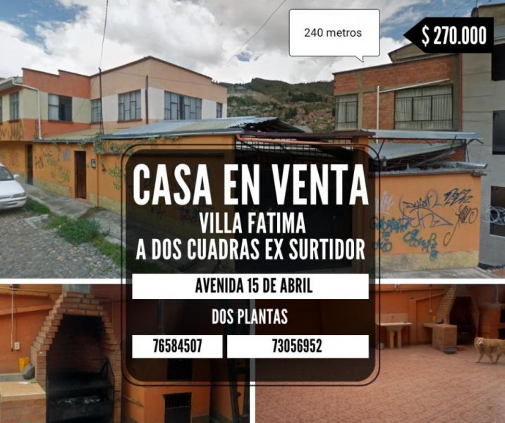 Casa en Venta en Villa fatima Provincia nuestra señora de la paz, La Paz