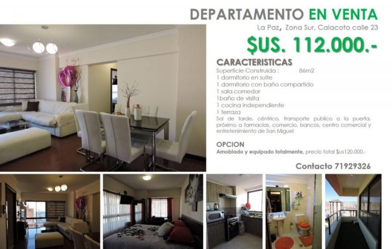 Departamento en Venta en CALACOTO La Paz, La Paz